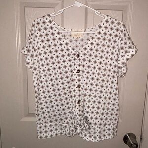 Stylish White and Brown Patterned Button-Down Shirt